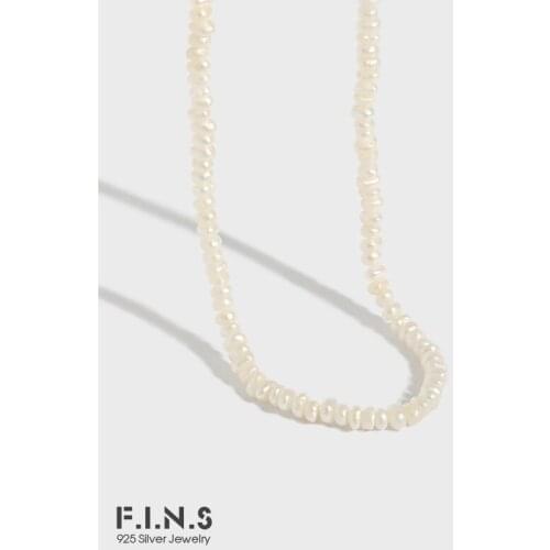 F.I.N.S Korean Fashion Baroque Flat Freshwater Pearl S925 Sterling Silver Necklace Stackable Beads Choker Necklace Chain