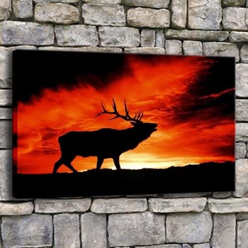 Home Decor Prints Painting 1 Panel Beautiful Animal Silhouette In Sunset Elk Pictures For Bedroom Wall Art Canvas Poster