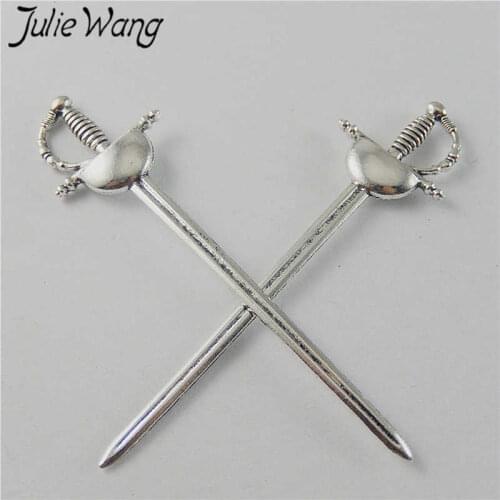 Julie Wang 5PCS Alloy Knight Sabre Sword Charms Antique Silver Color Necklace Pendant Earrings Findings Jewelry Making Accessory