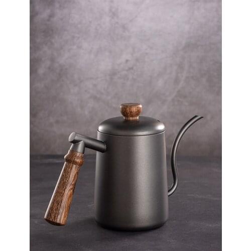 600ML Coffee pot Wooden Handle Kettle Stainless Steel Gooseneck Drip Kettle Long-mouthed Pot Non-stick Coating Coffee Kettle