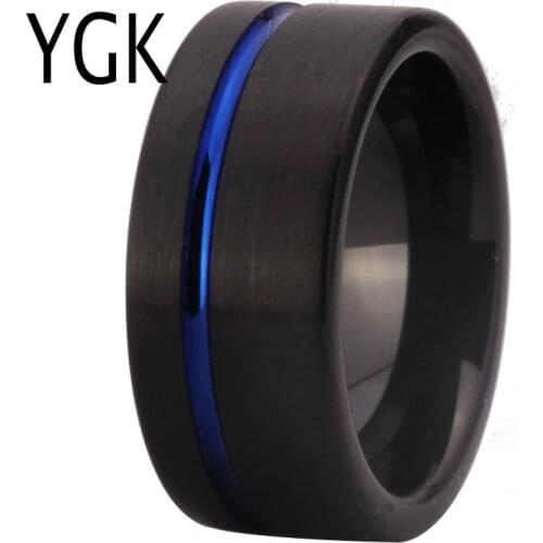 New Arrival Classic Rings Fashion Tungsten Wedding Ring For Women Mens Black Plating With Blue Grooved engagement Ring PARTY