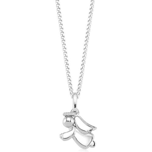 Valori Jewels Lucky Angel, Zirconia White Gemstone, Rhodium Plated, Sterling Silver Charm Necklace