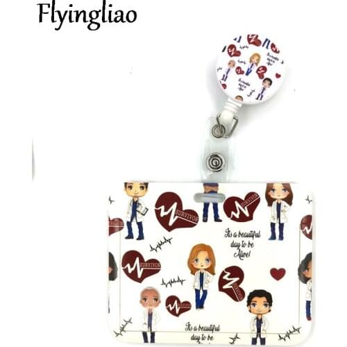 Greys Anatomy Doctor Nurse Cute Card Cover Clip Lanyard Retractable Student Nurse Badge Reel Clip Cartoon ID Card Badge Holder