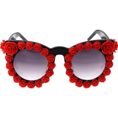 Red&White Color Baroque luxury rhinestone cat eye sunglasses brand designer oversized sunglasses flowers ladies party Oculos
