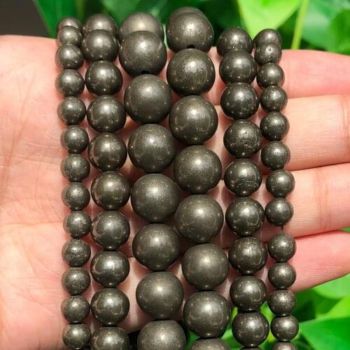 Natural Stone Iron Pyrite Round Loose Beads 15" Strand 4 6 8 10 12MM Pick Size For Jewelry Making Handmade Diy Bracelet Necklace