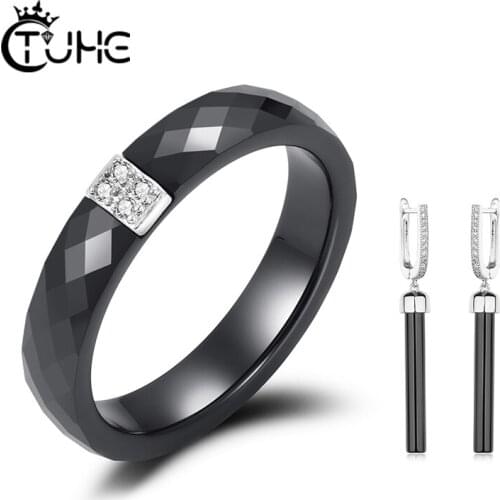 Fashion Women Rings With Long Drop Earrings Make By Ceramic Material 4mm Cut Sureface Ceramic Rings For Femal Girl Jewelry Set