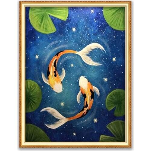 Animal Carp DIY Embroidery Cross Stitch 11CT Kits Craft Needlework Set Printed Canvas Cotton Thread Home Decoration Wholesale