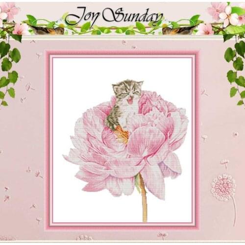 Cat In The Flower Animals Counted 11CT 14CT Cross Stitch Sets DIY Chinese Cross-stitch Kits Embroidery Needlework Home Decor