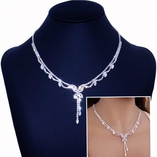 New Fashion Crystal Bridal Tassel Necklace Jewelry Silver Color Geometric Choker Necklace Romantic Wedding Jewelry Wholesale
