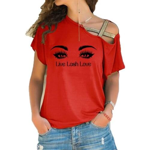 New Design Beautiful Lash Tee Shirt Lover beauty salon room Shirt funny women fashion Irregular Skew Cross Bandage style tee top