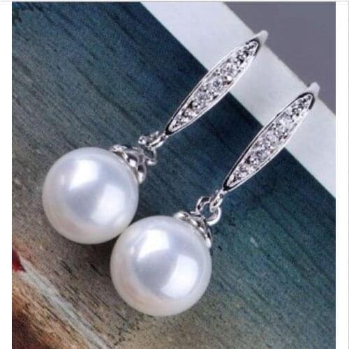 Charming a pair 10-11mm AAA++ south sea round white pearl dangle earrings 925s