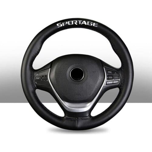 15 Inch 100% Cowhide Braid with Needles Thread Genuine Leather Car Steering Wheel Cover Soft Anti Slip for Kia Sportage