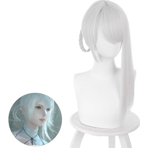 Kaine Cosplay Nier Replicant Cosplay Wig Sliver White Braided Bangs Woman Girl Game Cos Props Synthetic Hair with Free Cap