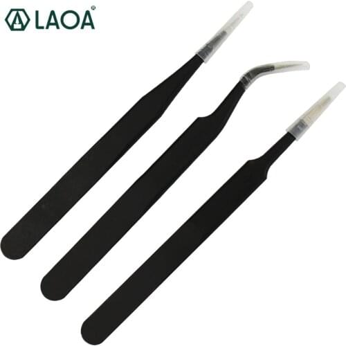 LAOA 3in1 Tweezers Electronic Stainless Professional Soldering Tweezers Point and Curved Shape Forceps Precision Tweezers Set