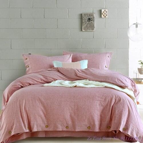 Simple cotton linen duvet cover new Chinese simple pure color 1.8m bedding Nordic style Blue Gray Pink Home Textile 4pcs Bedding