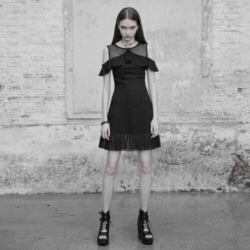 PUNKRAVE Womens Goth Mesh Stitching Chiffon Lotus Leaf Edge Strapless Dress Individuality Butterfly Arm A Pendulum Summer Dress