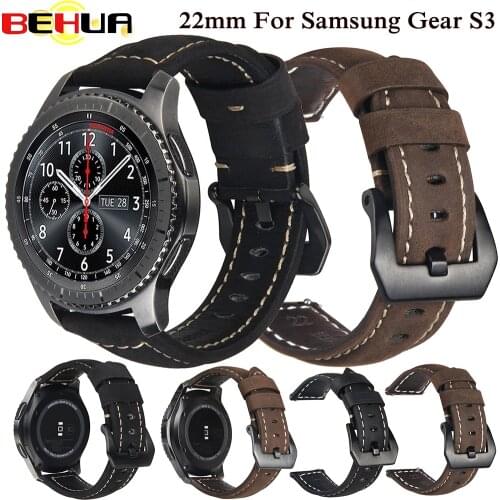 Quality Genuine Leather Watch Band Strap For Samsung Galaxy Watch 42mm 46mm with Universal black buckle Quick Replacement Straps