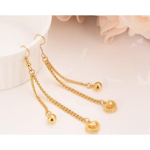 Gold beads heart drop Earrings Women/Girl,Love Trendy fashion Jewelry for African/Arab/Middle Eastern kids children wedding gift