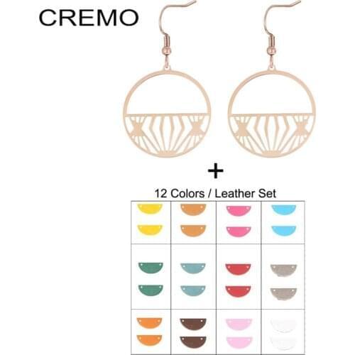Cremo Rose Gold Custom Color Faux Leather Dangling Earring For Women Charm Jewelry Semicircle Interchangeable Leather