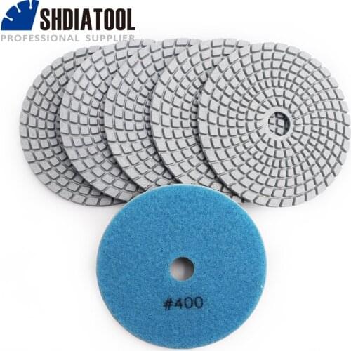 SHDIATOOL 6pcs 100mm white diamond wet flexible polishing pads #400 4 inches sanding discs no color fade