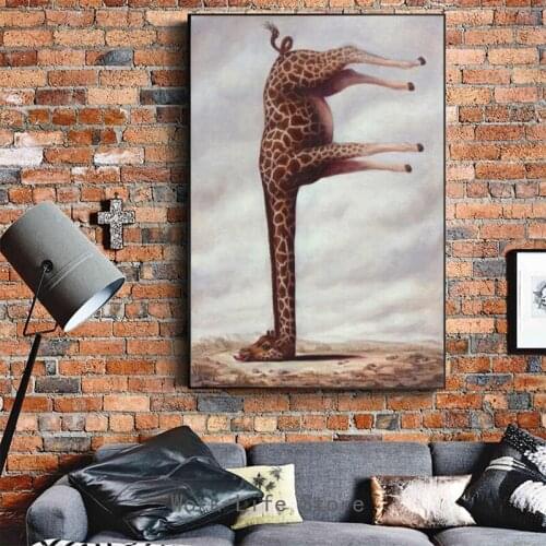 African Animal Giraffe Ramble on Savannah Modern Funny Poster Painting on Canvas Wall Art Picture for Living Room Decoration