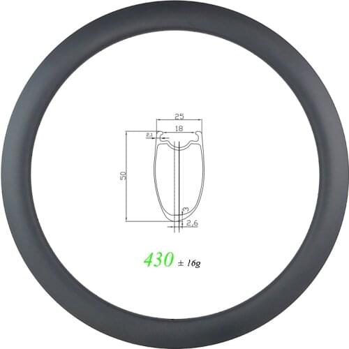 Super Light 430g 700C 50mm Asymmetric Clincher Tubeless Carbon Rim 25mm Road Disc Cyclocross UD 3K 12K Matte Glossy Gravel Wheel