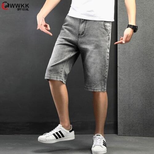 WWKK 2021 Summer New Mens Slim Fit Short Jeans Fashion Cotton Stretch Vintage Denim Shorts Grey Blue Short Pants Male