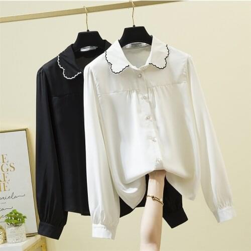 Black White Embroidered Long Sleeved Plus Size Korean Autumn Elegant Fashion Blouses And Tops WomenS Oversize Shirt Clothing