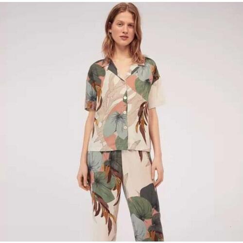 2019 Autumn New Pajamas Printing Fashion Women Pajama Set Stain Silk Long Sleeve Pyjamas