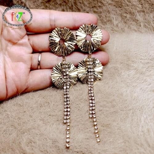 F.J4Z Womens Circles Earrings Fashion Shinning Rhinestone Chandelier Earrings Antiallergic Ladies Statement Jewelry Dropship