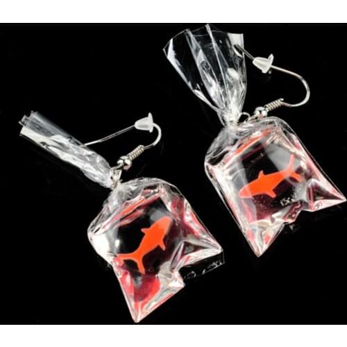 Trendy Lucky Goldfish fish bag Dangle Clip Earrings For Women Anti Allergy Graceful Joker Funny Cute Water Pouch Jewelry 2018