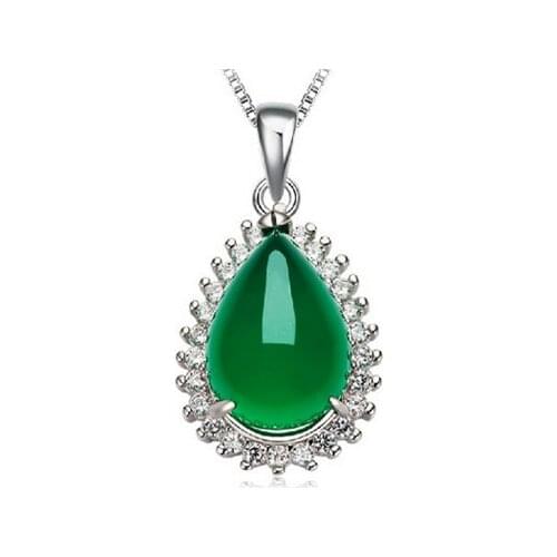 DIWENFU Sterling 925 Silver Womens 45cm Necklace Green Corundum Pendants Jade Medulla Turquoise Emerald Jewelry Jade Pendants