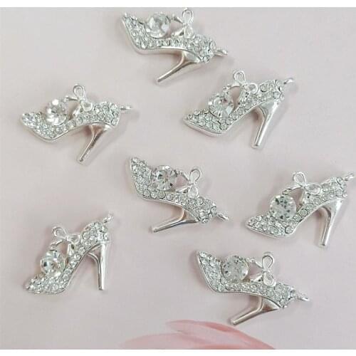 10PCS 20*18mm Fashion Metal Alloy Silver Color Crystal Rhinestone Shoes Connectors Charm For DIY Jewelry Making