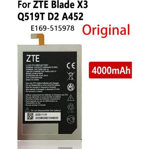 100% Genuine Battery E169-515978 E169 515978 Battery for ZTE Blade X3 Q519T D2 A452 4000mAh Original Phone Batteries