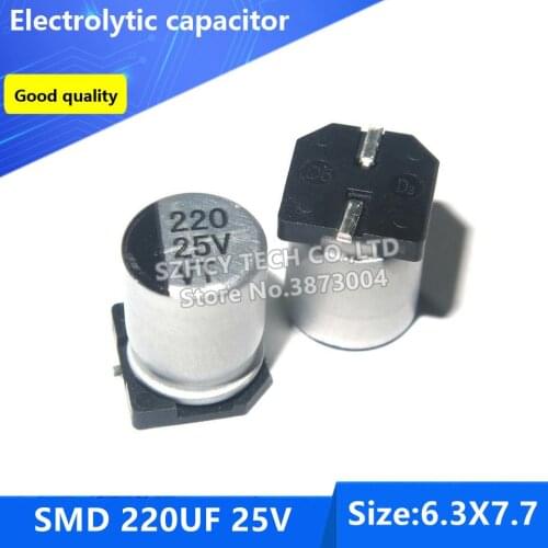 100pcs SMD 220UF 25V 6.3*7.7 Electrolytic capacitor