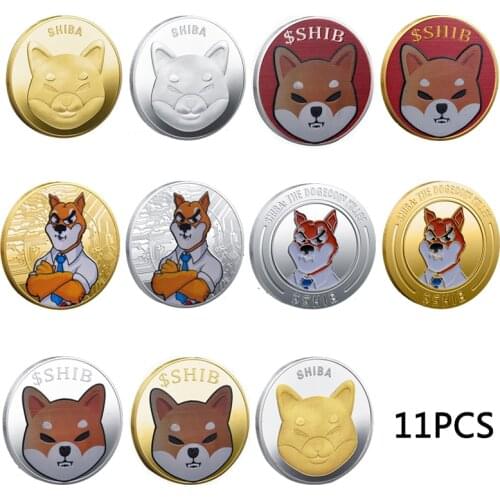 11PCS SET Shiba Inu Coin (SHIB) Creative Souvenir Bitcoin Collectible Gift Art Collection Physical Commemorative Replica Coins