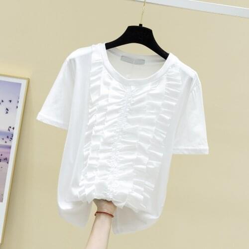 2020 Summer White T-shirt Womens Tops New Three-Dimensional Ruffles Short Sleeve T-shirt Female Loose Cotton T Shirt Ladies Tee