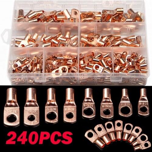 240PCS Automotive Copper Ring Lug Crimp Splice Terminals Wire Cable Crimp Butt Connectors Kit Assortment SC