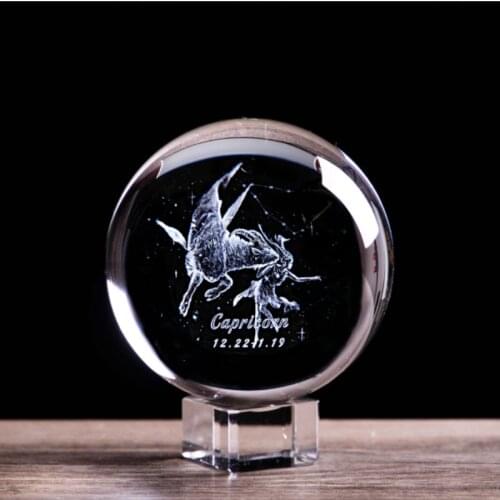 3D Laser Engraved Capricorn Crystal Glass Ball Angel Constellation Figurines Statuette Collectible Paperweight Home Decor Gifts