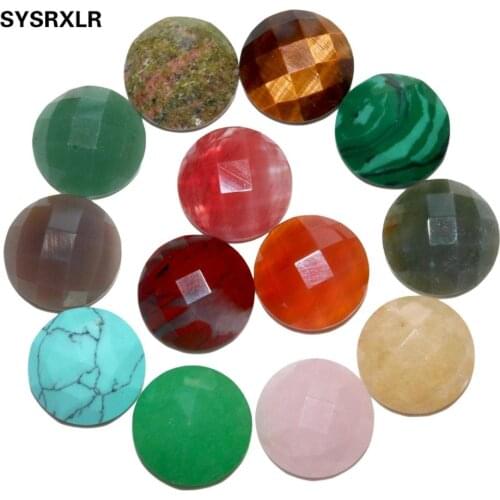 5pcs / lot 16mm Faceted Natural Stone Agates Jades Beads Cabochon Cameo For Jewelry Making DIY Bracelet Necklace Accessories