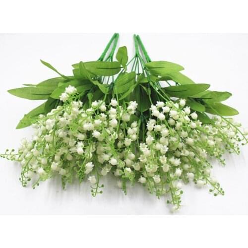 7 Branch White Artificial Lily of the Valley Flower Gift Silk Fake Flower Lily Bouquet for Home Office Wedding Party Decor Flore