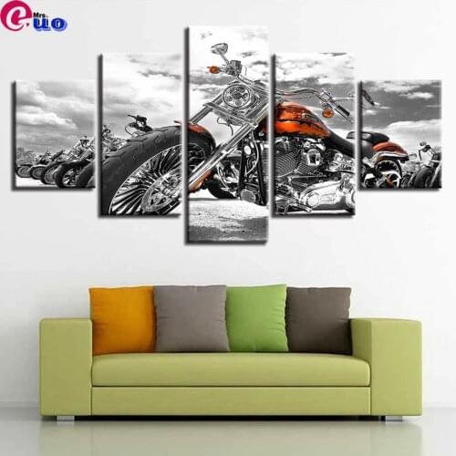 Diamond Painting Full Square/Round 5 Piece Motorcycle Black And White Multi-Picture Decor Living Room Bedroom