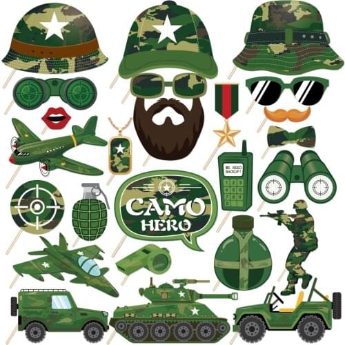 Baby Shower Camouflage Chariot Photobooth Props Camo Hero Happy Birthday Party Decoration Kids DIY Photobooth Props Party Favor