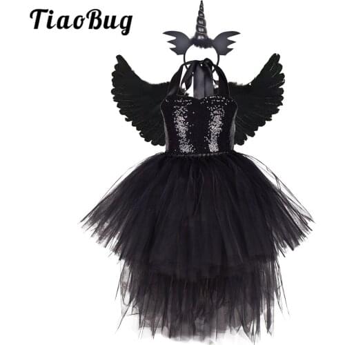 Kids Girls Prom Ball Gown Sequins High-Low Fancy Dress Up Childrens Performance Halloween Costume Cosplay Vampire Witch Clothes