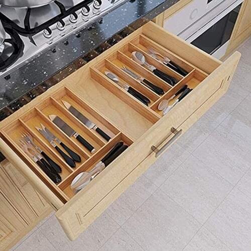 Bamboo Cutlery Tray 5 Grid Kitchen Storage Box Non-Retractable Tableware Storage Boxes Household Jewelry Tools Drawer Organizer