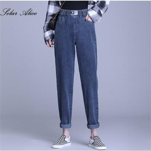 Free Shipping 2020 Womens Fall/Winter New Elastic Waist Harem Jeans High Waist Slimming Plus Size Casual Pants