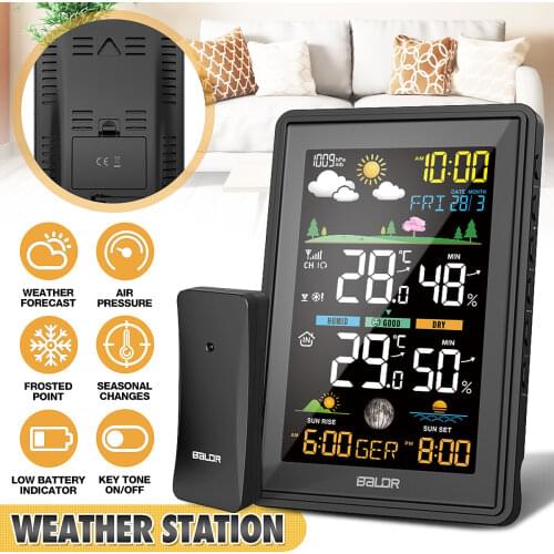 Wireless Weather Station Thermometer Hygrometer LCD Color with Frost Point Temperature Humidity Forecast Moon Phase Function