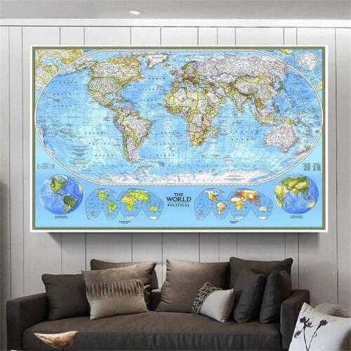 225*150cm The World Political Map In 1994 Large Vintage Poster Non-woven Canvas Painting School Supplies Home Decoration