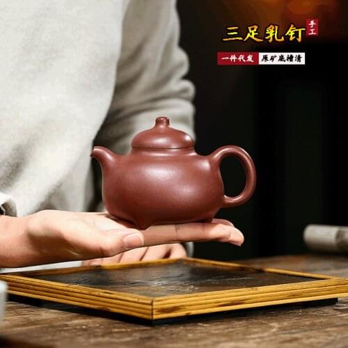 Handmade Purple Sand Teapot With Raw Ore Bottom Trough Clear Kungfu Teaset Authentic Famous Three-Legged Milk Nail Pot
