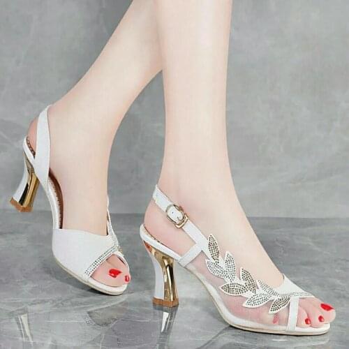 Cresfimix Women Cute Sweet White Crystal High Quality Round Toe Square Heel Pumps Lady Sexy Pearl Deco Comfort Heel Shoes A7022
